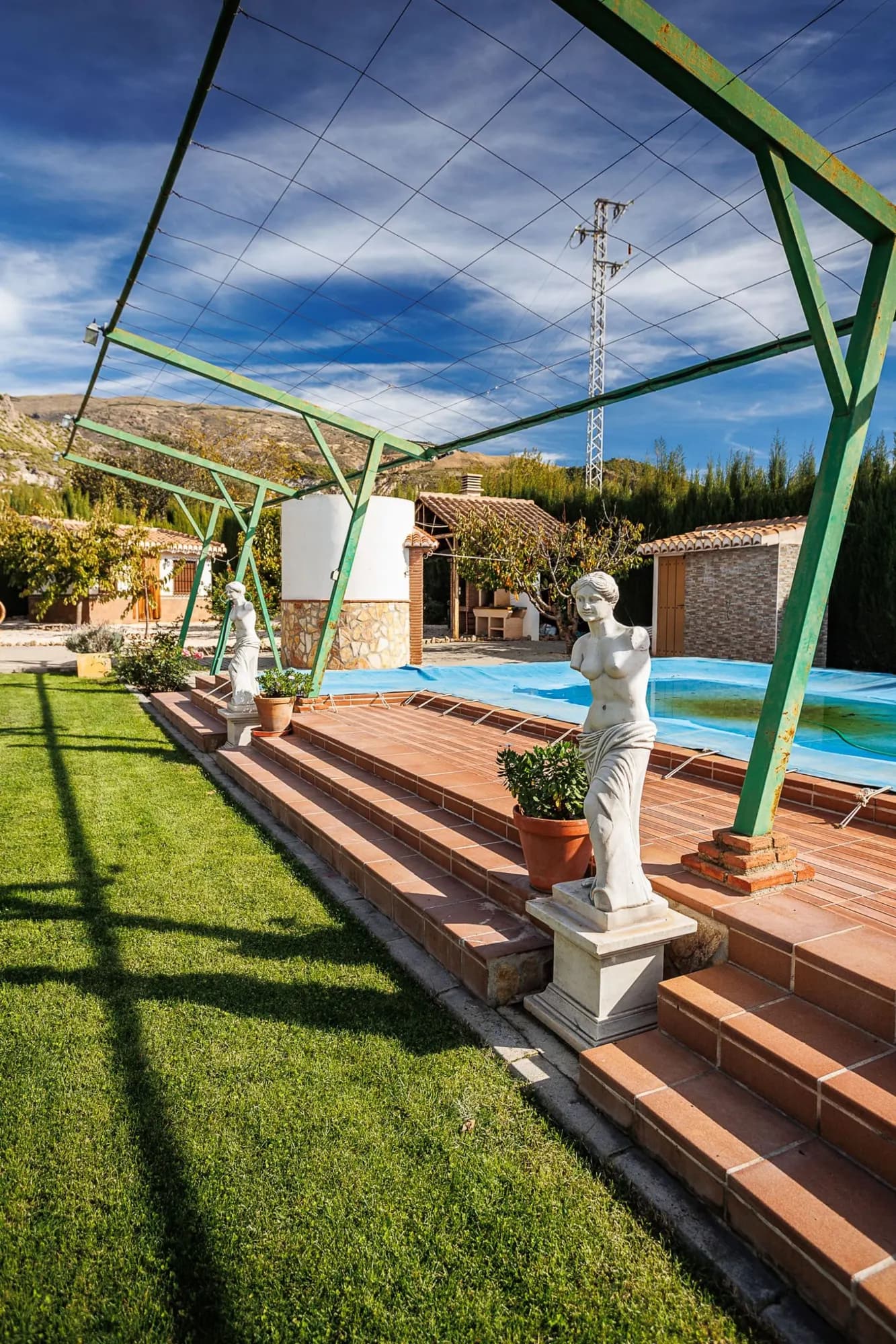 Piscina y césped